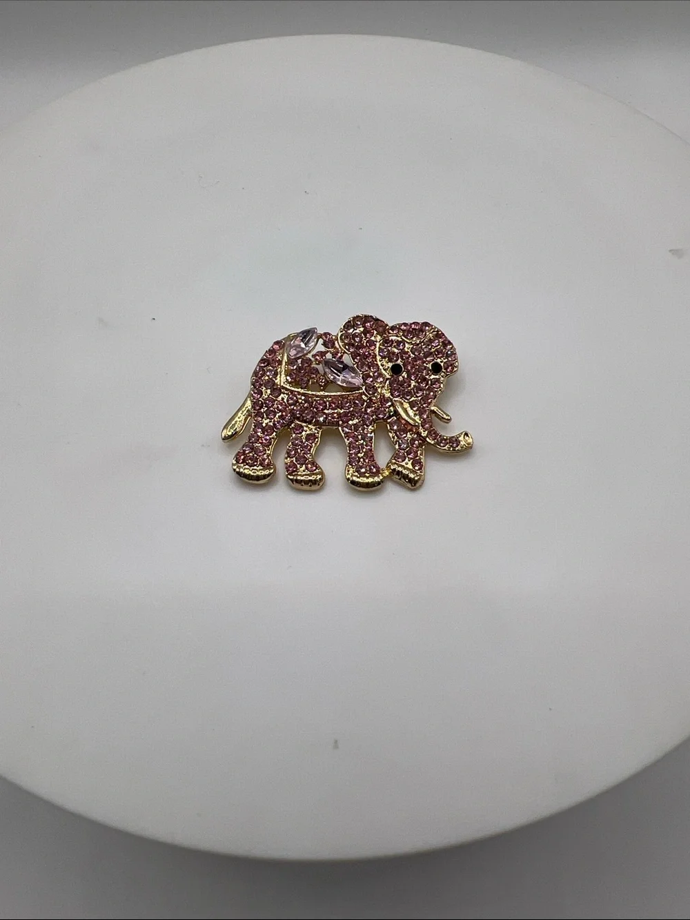 475. Gold Tone with Pink Crystal Elephant Brooch